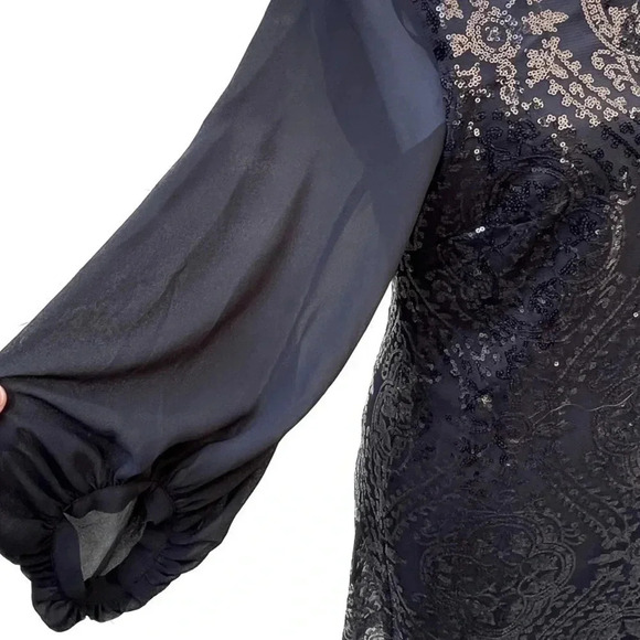 Eva Mendez black sheer sleeve sequins dress size 0 - Picture 5 of 8